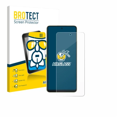 Front side of a product packaging with the brand logo BROTECT. Next to it is the device Oppo A5 Energy shown with the correspo