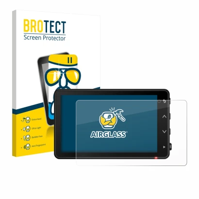 Front side of a product packaging with the brand logo BROTECT. Next to it is the device Garmin Catalyst 2 shown with the corre