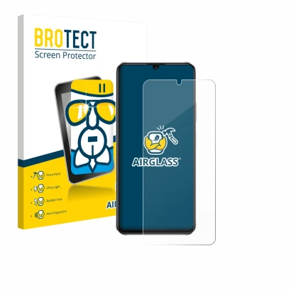 Front side of a product packaging with the brand logo BROTECT. Next to it is the device Huawei Nova Y63 shown with the corresp
