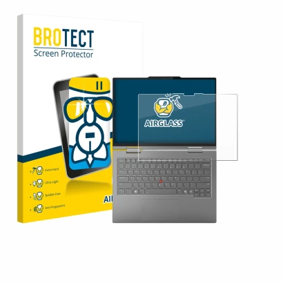 Front side of a product packaging with the brand logo BROTECT. Next to it is the device Lenovo ThinkPad X1 2-in-1 Gen 10 Aura