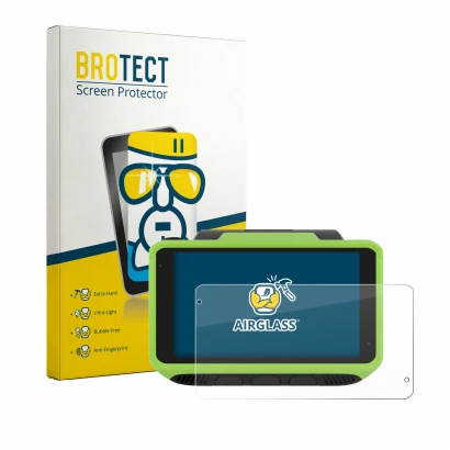 Front side of a product packaging with the brand logo BROTECT. Next to it is the device Zebra WT6400 shown with the correspond
