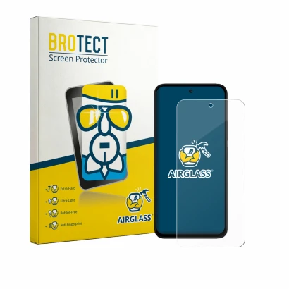 Front side of a product packaging with the brand logo BROTECT. Next to it is the device Xiaomi Poco M8s shown with the corresp