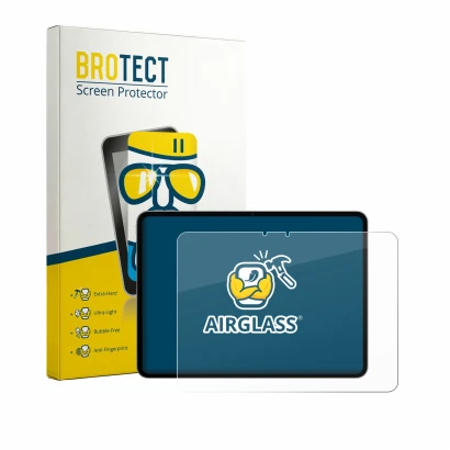 Front side of a product packaging with the brand logo BROTECT. Next to it is the device Oppo Pad 6 shown with the correspondin