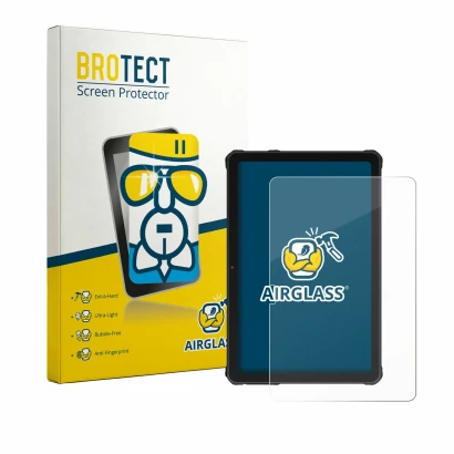 Front side of a product packaging with the brand logo BROTECT. Next to it is the device Oukitel RT10 shown with the correspond