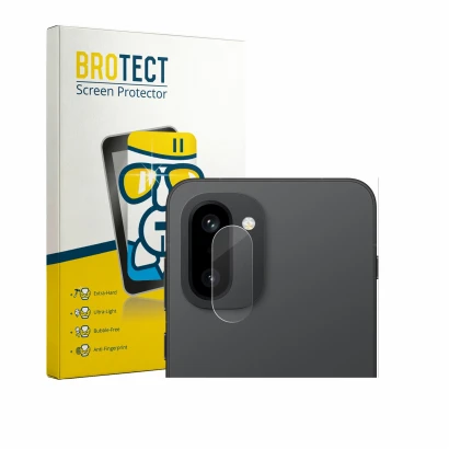Front side of a product packaging with the brand logo BROTECT. Next to it is the device OnePlus 15R (ONLY Camera Lens) shown w