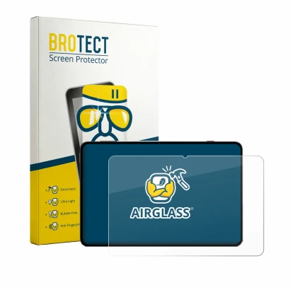Front side of a product packaging with the brand logo BROTECT. Next to it is the device RedMagic Astra 2 shown with the corres
