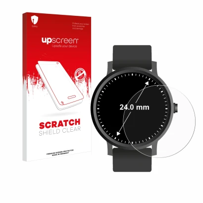 Front side of a product packaging with the brand logo upscreen. Next to it is the device Watches (Circular, ø: 24 mm) shown wi