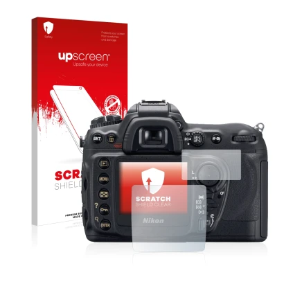 Front side of a product packaging with the brand logo upscreen. Next to it is the device Nikon D200 shown with the correspondi