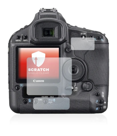 Image of the device Canon EOS 1Ds Mark III with a wide variety of screen protectors.