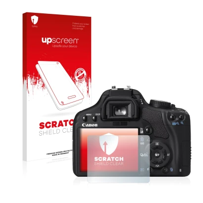 Front side of a product packaging with the brand logo upscreen. Next to it is the device Canon EOS 450D shown with the corresp