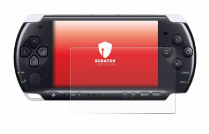 Image of the device Sony PSP 3000 with a wide variety of screen protectors.