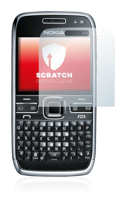 Image of the device Nokia E72 with a wide variety of screen protectors.