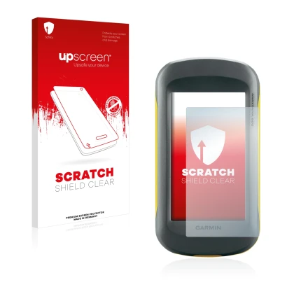 Front side of a product packaging with the brand logo upscreen. Next to it is the device Garmin Montana 600 shown with the cor