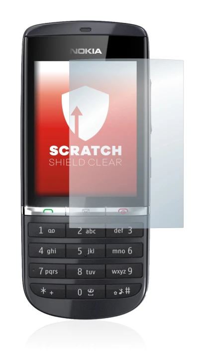Image of the device Nokia Asha 300 with a wide variety of screen protectors.