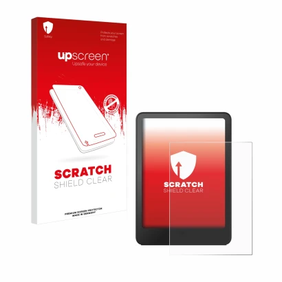 Front side of a product packaging with the brand logo upscreen. Next to it is the device Amazon Kindle Paperwhite 2012 shown w