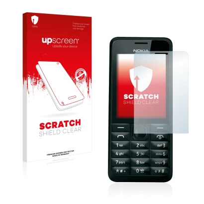 Front side of a product packaging with the brand logo upscreen. Next to it is the device Nokia 301 shown with the correspondin
