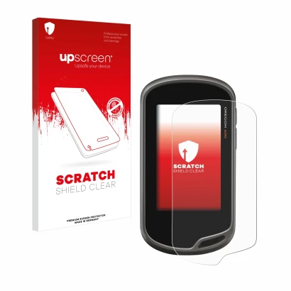 Front side of a product packaging with the brand logo upscreen. Next to it is the device Garmin Oregon 600 shown with the corr