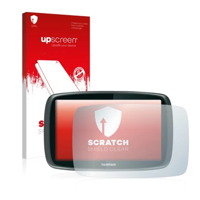 Front side of a product packaging with the brand logo upscreen. Next to it is the device TomTom GO 6000 shown with the corresp
