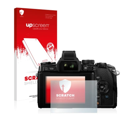 Front side of a product packaging with the brand logo upscreen. Next to it is the device Olympus OM-D E-M1 shown with the corr