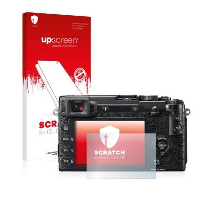 Front side of a product packaging with the brand logo upscreen. Next to it is the device Fujifilm X-E2 shown with the correspo