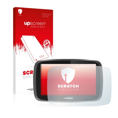 Front side of a product packaging with the brand logo upscreen. Next to it is the device TomTom GO 5000 shown with the corresp