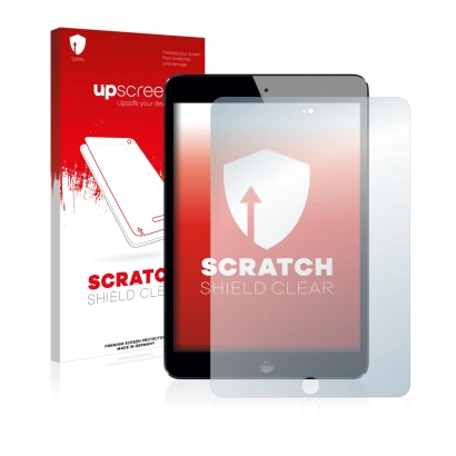 Front side of a product packaging with the brand logo upscreen. Next to it is the device Apple iPad Mini 3 2014 shown with the