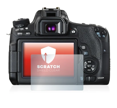 Image of the device Canon EOS 760D with a wide variety of screen protectors.