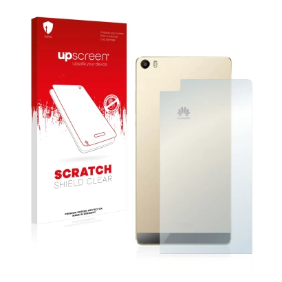 Front side of a product packaging with the brand logo upscreen. Next to it is the device Huawei P8 Max (Back) shown with the c