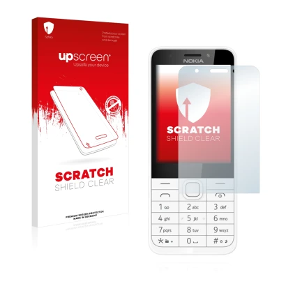 Front side of a product packaging with the brand logo upscreen. Next to it is the device Nokia 230 shown with the correspondin