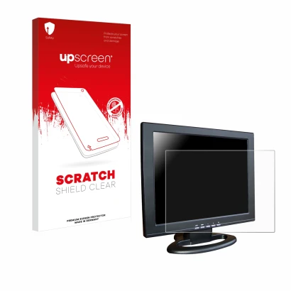 Front side of a product packaging with the brand logo upscreen. Next to it is the device SDC Touchscreen TFT (15") shown with