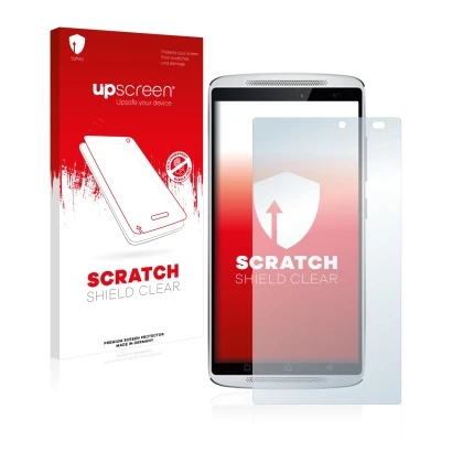 Front side of a product packaging with the brand logo upscreen. Next to it is the device Lenovo Vibe X3 (camera right only) sh