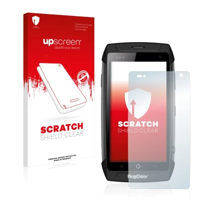 Front side of a product packaging with the brand logo upscreen. Next to it is the device RugGear RG730 shown with the correspo