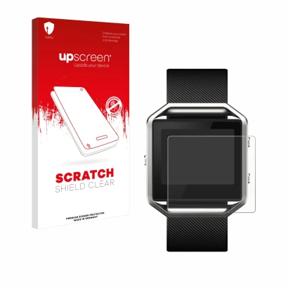 Front side of a product packaging with the brand logo upscreen. Next to it is the device Fitbit Blaze shown with the correspon