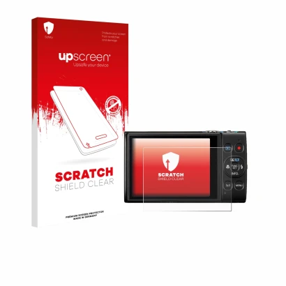Front side of a product packaging with the brand logo upscreen. Next to it is the device Canon Digital Ixus 285 hs shown with 