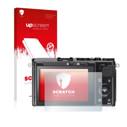 Front side of a product packaging with the brand logo upscreen. Next to it is the device Fujifilm FinePix X70 shown with the c