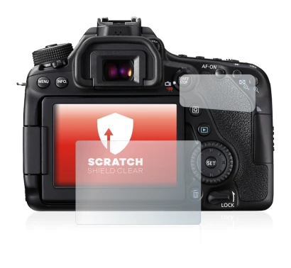 Image of the device Canon EOS 80D with a wide variety of screen protectors.
