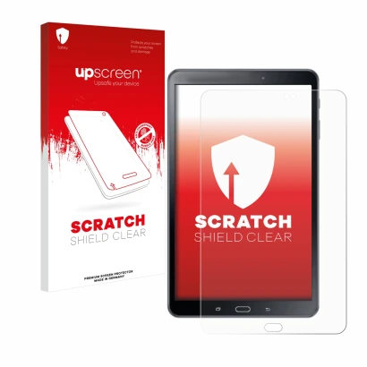 Front side of a product packaging with the brand logo upscreen. Next to it is the device Samsung Galaxy Tab A 10.1 2016 SM-T58