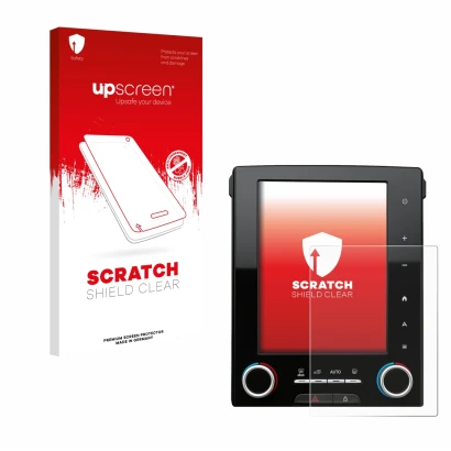 Front side of a product packaging with the brand logo upscreen. Next to it is the device Renault Megane GT R-Link 2 8.7" shown