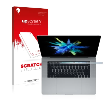 Front side of a product packaging with the brand logo upscreen. Next to it is the device Apple MacBook Pro 15" 2017 (ONLY Touc