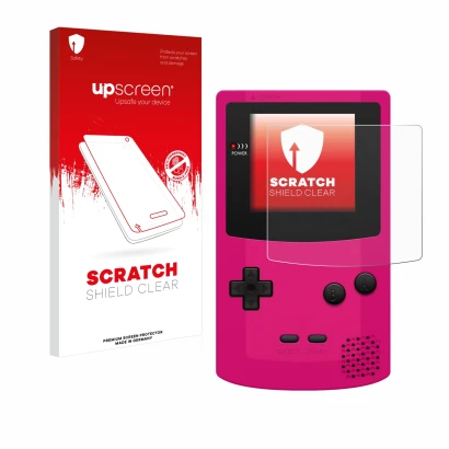 Front side of a product packaging with the brand logo upscreen. Next to it is the device Nintendo Gameboy Color shown with the