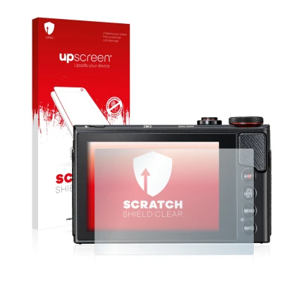 Front side of a product packaging with the brand logo upscreen. Next to it is the device Canon PowerShot G9 X Mark II shown wi
