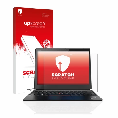 Front side of a product packaging with the brand logo upscreen. Next to it is the device Lenovo ThinkPad X1 Yoga (1st Gen.) sh