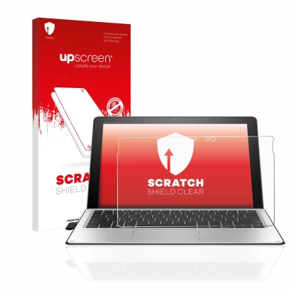 Front side of a product packaging with the brand logo upscreen. Next to it is the device HP Elite x2 1012 G2 shown with the co