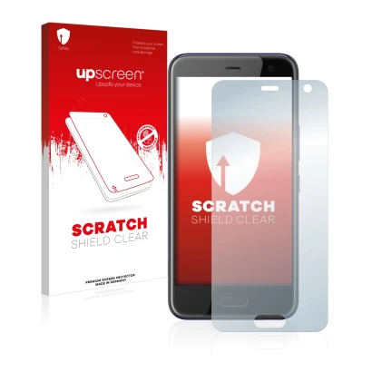 Front side of a product packaging with the brand logo upscreen. Next to it is the device HTC U11 Life shown with the correspon