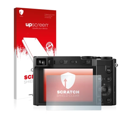 Front side of a product packaging with the brand logo upscreen. Next to it is the device Panasonic Lumix DMC-TZ100 shown with
