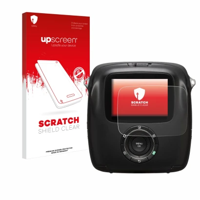 Front side of a product packaging with the brand logo upscreen. Next to it is the device Fujifilm Instax Square SQ10 shown wit