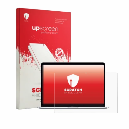 Front side of a product packaging with the brand logo upscreen. Next to it is the device Apple MacBook Pro 15" 2018 shown with