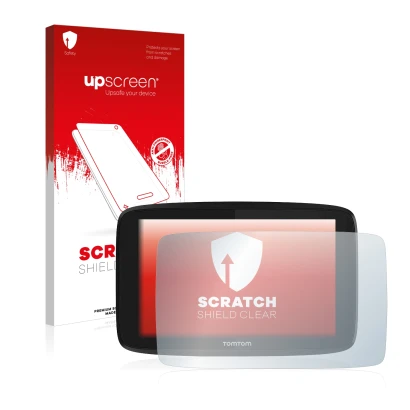 Front side of a product packaging with the brand logo upscreen. Next to it is the device TomTom GO Essential 6" shown with the