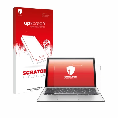 Front side of a product packaging with the brand logo upscreen. Next to it is the device HP Elite x2 1013 G3 shown with the co