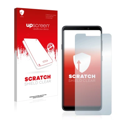 Front side of a product packaging with the brand logo upscreen. Next to it is the device Samsung Galaxy A9 2018 shown with the
